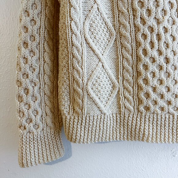 Authentic Vintage Boreen Handknits Irish Aran Fisherman Ivory Cable-Knit Sweater - Picture 6 of 7